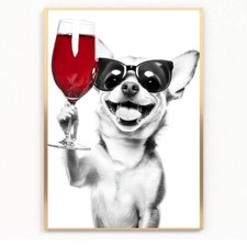 Funny chihuahua dog drinking wine Print Picture Poster Unframe A4 decor kitchen