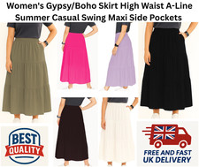 Women's Gypsy/Boho Skirt High Waist A-Line Summer Casual Swing Maxi Side Pockets