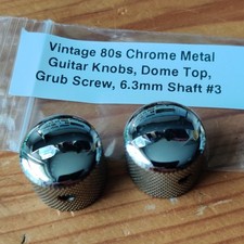Vintage 80s Chrome Metal Guitar Knobs Dome Top Grub Screw #3 P Bass Tele Etc
