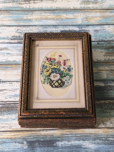 Vintage floral wooden picture - vintage,