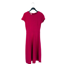 Hobbs Fuchsia Pink Ribbed Short Sleeve Skater Style Knee Length Dress - Size 10