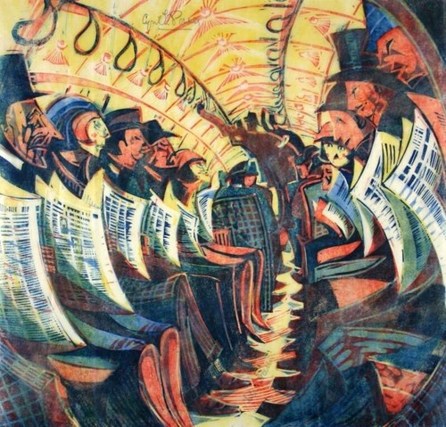 The tube train linocut - tube, art