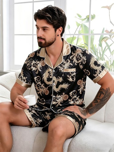 Men silk satin pajamas set - silk,