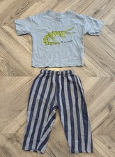 ZARA boys Blue Striped Trousers And Dinosaur T-shirt Outfit Set 18-24 Months