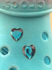2 Aqua Gem Hearts Shoe Charms