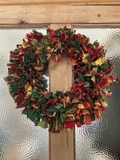 Spring Summer Fabric Rag Wreath - Large 16” Sustainable Handmade