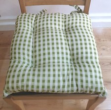 Gingham Check Sage Green Dining Chair Seat Pad Cushions 16" x 16" Pack Of 2