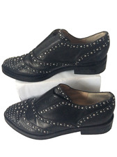 French Connection Shoes 4.5UK black Leather Silver Studs Pointed toe Flat