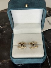 Chanel gold-tone CC logo stud earrings with crystals