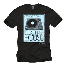 COOL ELECTRO HOUSE MUSIC MENS T SHIRT WITH TURTABLE - SHORT SLEEVE VINYL DJ TEE