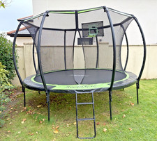 JUMPFLEX 12ft Trampoline with steps, basketball hoop, aquajet + replacement net