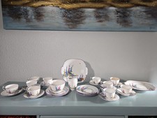 Crown Staffordshire Bone China Hollyhock  Set Vintage English Floral China