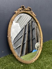 Vintage Oval Gilt Wall Mirror with Ribbon Crest – 47cm Decorative French Style