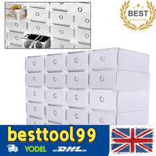 20X Clear Plastic Shoe Storage Boxes Drawer Stackable Foldable Durable Organiser