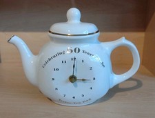 WADE TETLEY CLOCK "CELEBRATING 50 YEARS OF THE TETLEY TEA BAG" Gold Detail