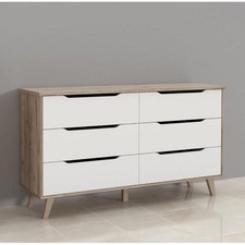 Oskar 6 Drawer Wide Chest of Drawers Bedroom Storage Furniture- Matt White & Oak