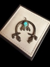 Vintage Sterling Sand Cast Kachina Naja Turquoise Pendant