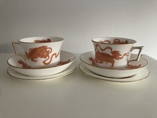 Wedgwood CHINESE RED TIGERS Tea Cup, Deep Saucer & Side Plate TRIO x 2 Pair