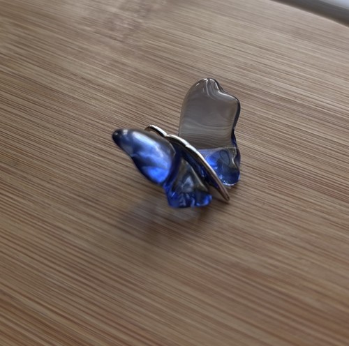 Blue lalique butterfly pendant - blue,
