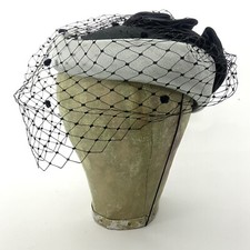 VTG Grey and Black Pillbox Hat With Black Vail By C&A