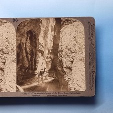 Switzerland Stereoview C1900 Geology Real Photo River Aare Gorge Hiking Pole Man