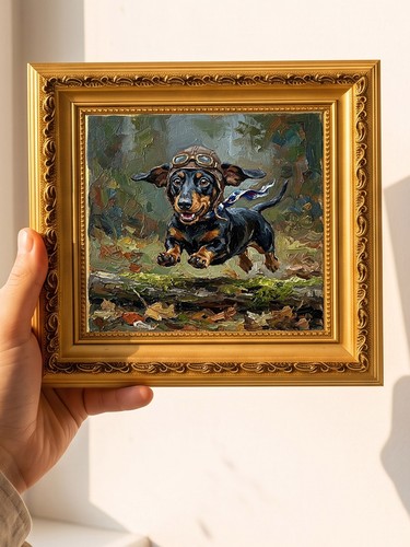 Aviator dachshund running oil - running,