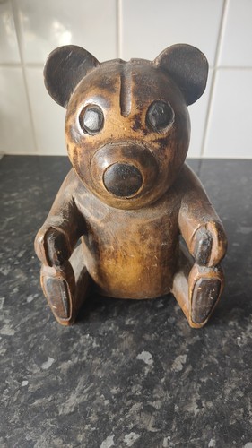 Wooden carved teddy - wooden,