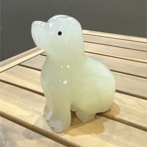 Polished white stone dog - white,