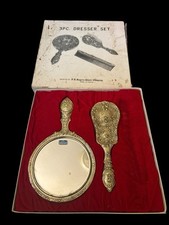 Vintage Vanity Mirror Brush Comb 2 pc Set Sterling Silver Plated Antique