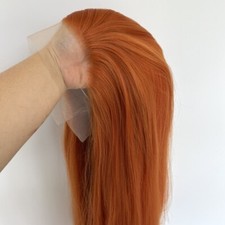 Long Straight Glueless Lace Front Wig Ginger Orange Soft Heat Resistant Hair