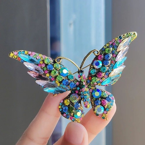 Rhinestone butterfly brooch - rhinestone,