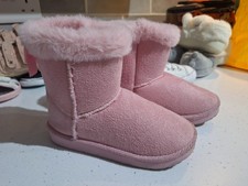 KIDS GIRLS ANKLE BOW SNUGG FUR LINED CHILDRENS WARM WINTER GRIP SOLE BOOTS SHOES
