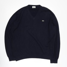 Lacoste Men's Black V-Neck Wool Pullover Jumper Size L