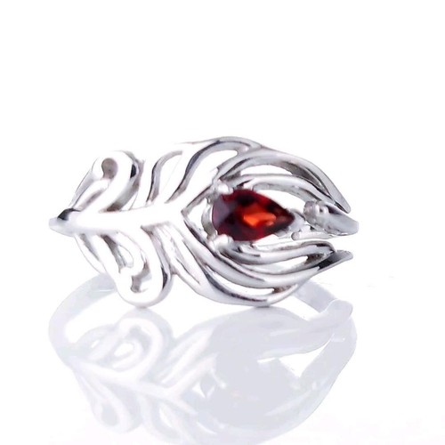Sterling silver garnet ring - sterling,