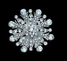 SILVER TONE LARGE SNOWFLAKE DIAMANTE RHINESTONE CRYSTAL XMAS BROOCH PIN