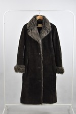 Urban Woman Ladies' Long Coat Brown Porcine Suede Faux Fur Button UK Size 10
