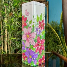 CHURCHILLS CLEMATIS BISCUIT TIN Empty Floral Metal Kitchen Cookie Tea Container
