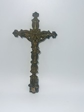 Beautiful Vintage Brass Crucifix Croix Cross Altar Religious Antique Art Deco