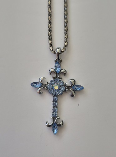 Blue diamante cross - blue, necklace
