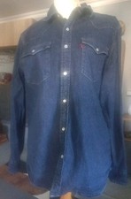 LEVI'S San Francisco Mens Dark Blue Denim Western Pearl Snap Button Shirt size M