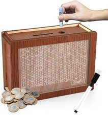 10000£ Wooden Money Box with Counter Money Piggy Bank Coin Saving Box Kids Adult