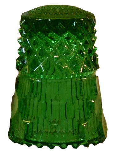 Green glass thimble hand cut - green, thimble,