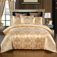Silk Bedding Sets Jacquard Duvet Quilt Cover Set Double & King Size 3 Pcs/Set UK