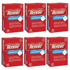 Rennie Peppermint Indigestion Heartburn Relief Chewable (6 x 24) 144 Tablets