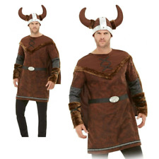 Viking Costume Deluxe Barbarian Outfit + Hat Adult Warrior Fancy Dress Mens