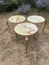 Set of French Regency style vintage stackable marble effect gilded side tables