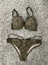 Ann Summers Khaki Green Swim Beach Set Padded Bikini Top 32C and Bottoms size 10