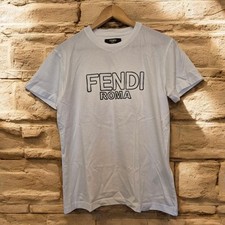Fendi Roma Men's White Cotton T-Shirt Size Small with Short Sleeves