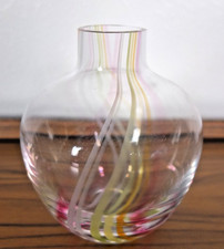 Vintage 1970s Caithness Glass Oban Rainbow Swirl Stripe Bulb Vase. Charles Orr,