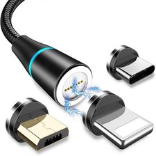 3 in 1 Magnetic USB Cable 3A FAST Charging Charger Sync Phone Type-C Micro & iOS